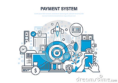 Payment system. Methods and forms of payment, security of finance. Vector Illustration