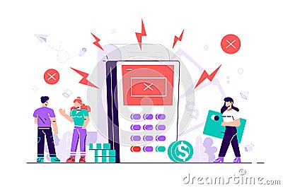 Payment terminals with cross check marks on screen Vector Illustration
