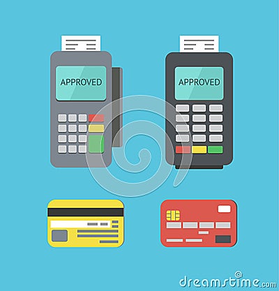 Payment Terminals And Plastic Cards Vector Illustration