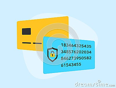 Payment Tokenization - Safeguard cardholder data with algorithmically generated tokens. Vector illustration on blue Vector Illustration