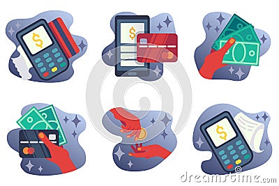 Payment transaction method elements collection Vector Illustration