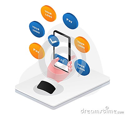 Payment transactions with smartphones isometric Cartoon Illustration
