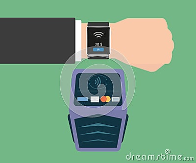 Payment via smart wristwatch Vector Illustration