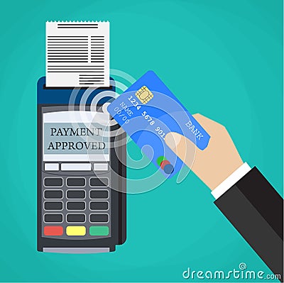 Payments using terminal and debit credit card Vector Illustration