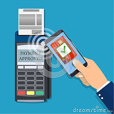 Payments using terminal and smartphone Vector Illustration