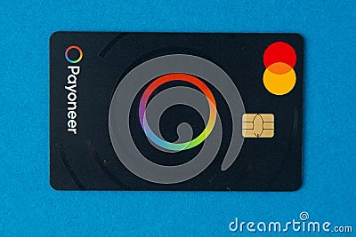Payoneer credit card. Master Card. Global international payment system. Ukraine, Kyiv - February 4, 2024 Editorial Stock Photo