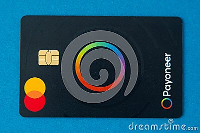 Payoneer credit card. Master Card. Global international payment system. Ukraine, Kyiv - February 4, 2024 Editorial Stock Photo