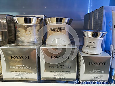 PAYOT Facial Remedy for Night Perfect Skin Tone Uni Skin in Perfume and Cosmetics Store on February 20, 2020 in Russia, Tatarstan Editorial Stock Photo