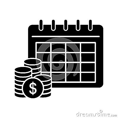 Payout schedule vector icon. Financial calendar sign. Salary date symbol. Charging money logo. Vector Illustration