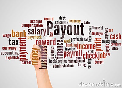 Payout word cloud and hand with marker concept Stock Photo