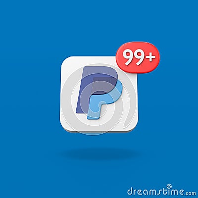 Paypal Logo with 99 Notification on Blue Background Editorial Stock Photo