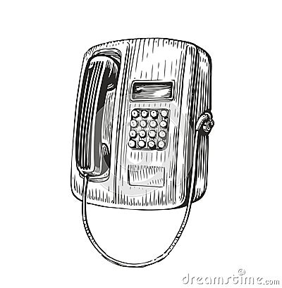 Payphone retro sketch. Public phone in vintage engraving style. Vector illustration Vector Illustration