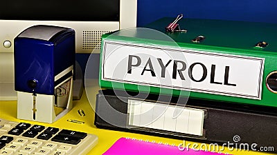 Payroll accounting. The text label in the folder office of the Registrar. Stock Photo