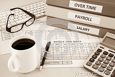 Payroll time sheet for human resources, sepia tone Stock Photo