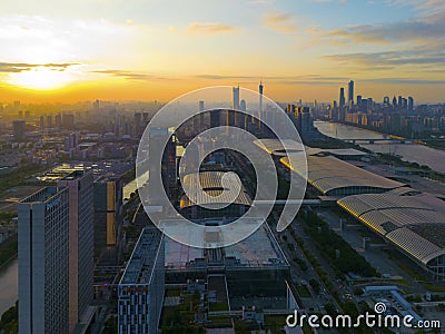 Pazhou Street at sunset, Guangzhou Editorial Stock Photo