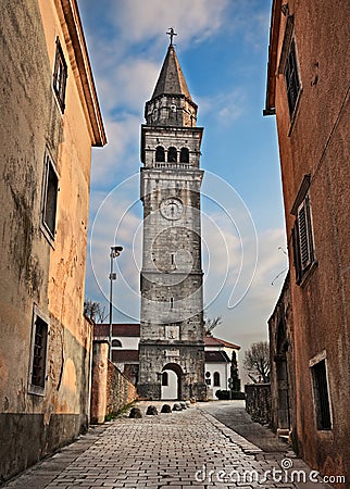 Pazin, Istria, Croatia: the bell tower of the church of Saint Ni Stock Photo