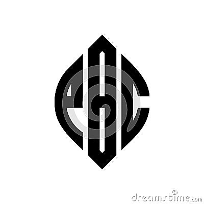 PBC circle letter logo design with circle and ellipse shape. PBC ellipse letters with typographic style. The three initials form a Vector Illustration
