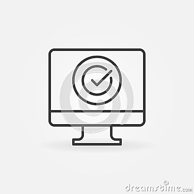 PC with check mark vector icon in thin line style Vector Illustration