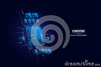 PC CPU digital wireframe made of connected dots. Personal computer central processing unit low poly vector illustration Vector Illustration