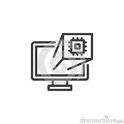 PC cpu microchip line icon Vector Illustration