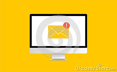 PC with email envelope. Computer and document on screen. Flat style vector illustration. Vector Illustration