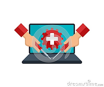 PC fixing computer healing service icon Vector Illustration