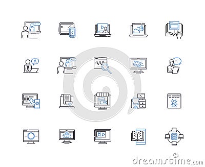 PC line icons collection. Keyboard, Monitor, Mouse, Processor, Graphics, Memory, Hard drive vector and linear Vector Illustration