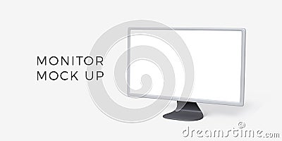 PC monitor mock up with white screen in 3D style. Realistic personal computer lcd display Vector Illustration