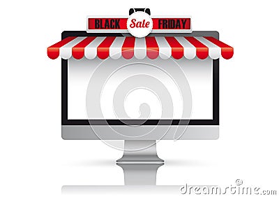 PC Monitor Red White Awning Black Friday Vector Illustration