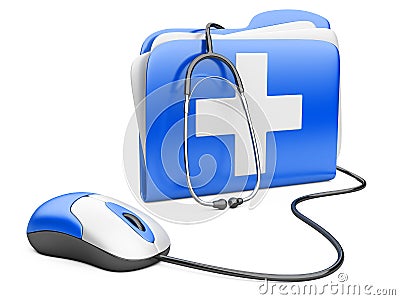 PC mouse with blue folder and white cross Stock Photo