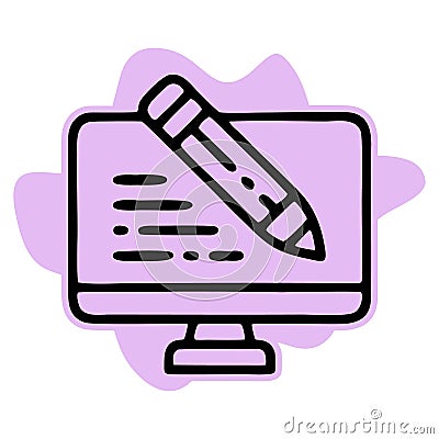 PC with pen, write review, email laptop, chat Vector Illustration