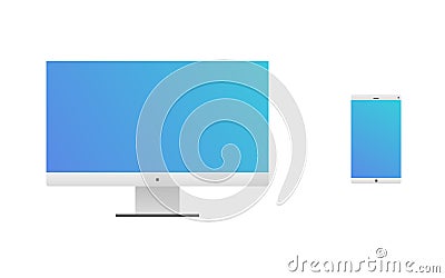 PC screen and phone in flat design. Editable eps10 Vector. Tran Vector Illustration