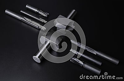 pcd reamer boring,drill cutting tool special set. material Carbide-k10 brazing welding diamond. shank steel sncm439. Isolated on Stock Photo