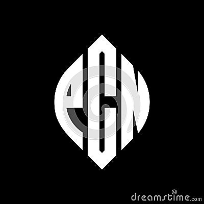PCN circle letter logo design with circle and ellipse shape. PCN ellipse letters with typographic style. The three initials form a Vector Illustration
