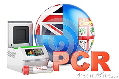 PCR test for COVID-19 in Fiji, concept. PCR thermal cycler with Fijian flag, 3D rendering Stock Photo