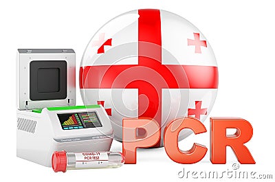 PCR test for COVID-19 in Georgia, concept. PCR thermal cycler with Georgian flag, 3D rendering Stock Photo