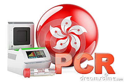 PCR test for COVID-19 in Hong Kong, concept. PCR thermal cycler with Hong Kong flag, 3D rendering Stock Photo