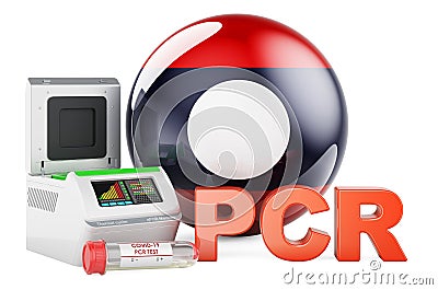 PCR test for COVID-19 in Laos, concept. PCR thermal cycler with Laotian flag, 3D rendering Stock Photo