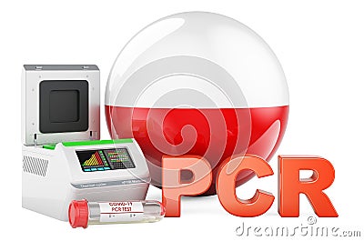 PCR test for COVID-19 in Poland, concept. PCR thermal cycler with Polish flag, 3D rendering Stock Photo