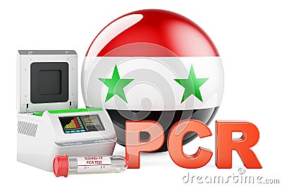 PCR test for COVID-19 in Syria, concept. PCR thermal cycler with Syrian flag, 3D rendering Stock Photo