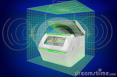 PCR Thermal Cycler, visualization 3d cad model, blueprint. 3D rendering Stock Photo