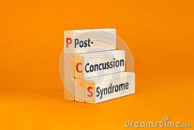 PCS post-concussion syndrome symbol. Concept words PCS post-concussion syndrome on wooden blocks on beautiful orange table orange Stock Photo