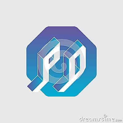 PD - monogram or logotype. Alphabet. Three-dimension letters P and D on a hexagonal substrate. Isometric 3d font for design Vector Illustration