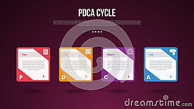 PDCA cycle infographic template with creative box container with shadow bottom dark background style with 4 point for slide Stock Photo