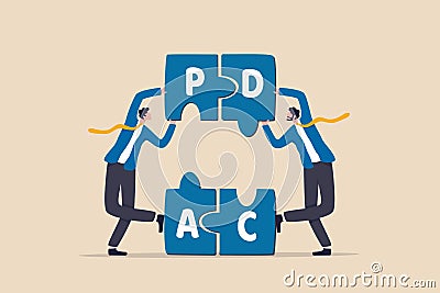 PDCA cycle to manage working process for continuous improvement and get better work quality, Plan, Do, Check and Act concept, Vector Illustration