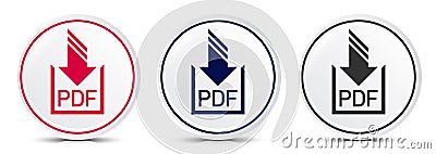 PDF document download icon crystal flat round button set illustration design Vector Illustration
