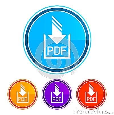 PDF document download icon flat design round buttons set illustration design Vector Illustration