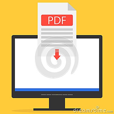 The PDF file is downloaded to the computer. Download the PDF file via the Internet. Cartoon Illustration