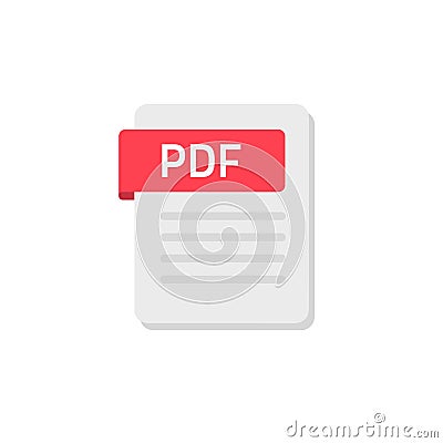 Pdf icon vector isolated on white background, flat cartoon document file symbol or pictogram clipart Vector Illustration