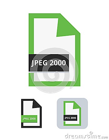 Jpeg 2000 file flat vector icon. Symbol of jpeg 2000 file with choice of lossless or lossy compression for pictures Vector Illustration